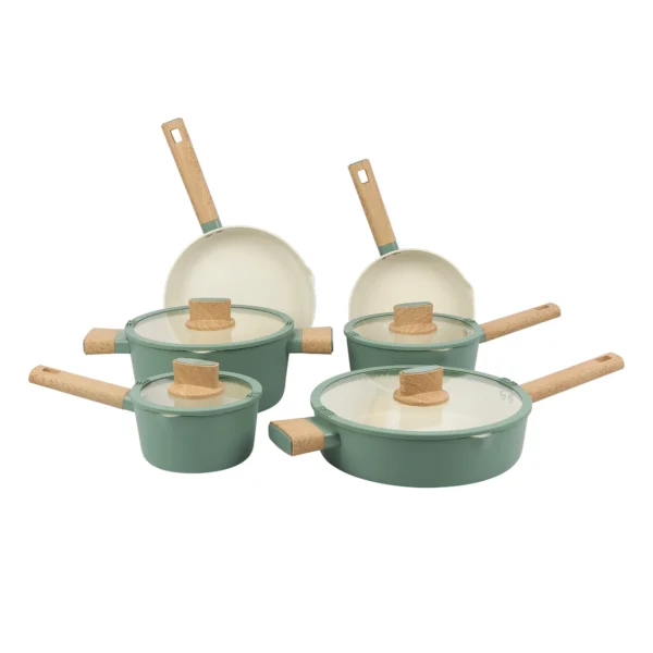 Mainstays Simplicity 10 Pcs Aluminum Nonstick Ceramic Cookware Set Green Sage