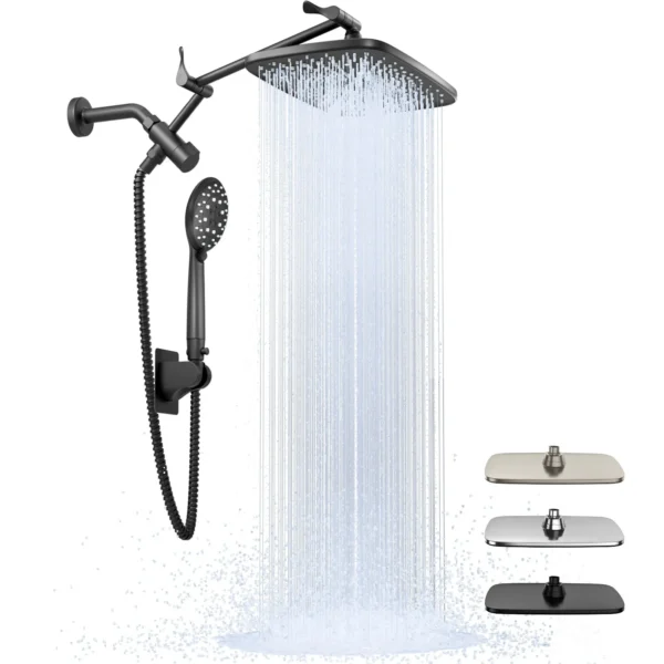 Ophanie 12 Inch Coverage High Pressure Rain Shower Head Combo with Adjustable Extension Arm - Wide Rainfall & 5 Modes Handheld Showerhead, Dual Anti-Clog Nozzles for Ultimate Shower Experience, Black